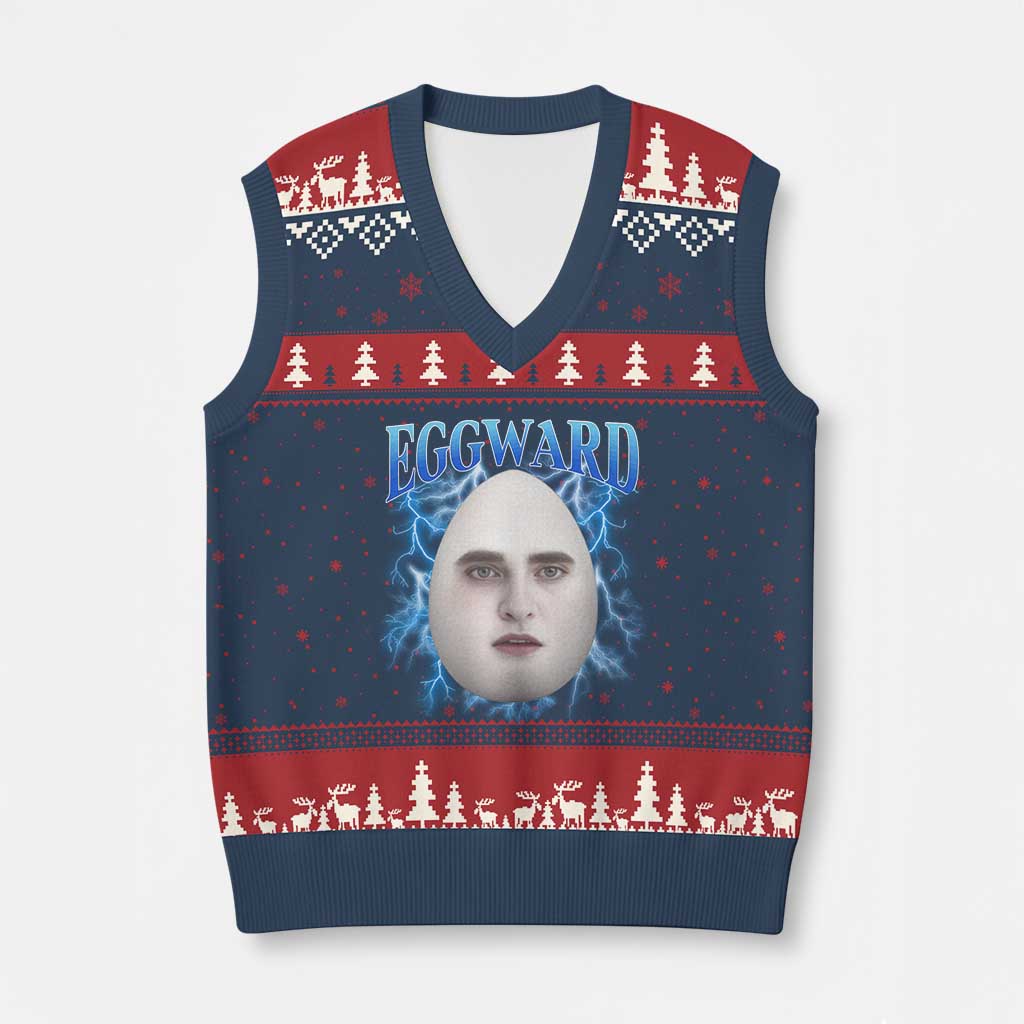 Eggward V-Neck Knit Sweater Vest Funny Unhinged Meme Gen Z Humor Bootleg Graphic - Wonder Print Shop