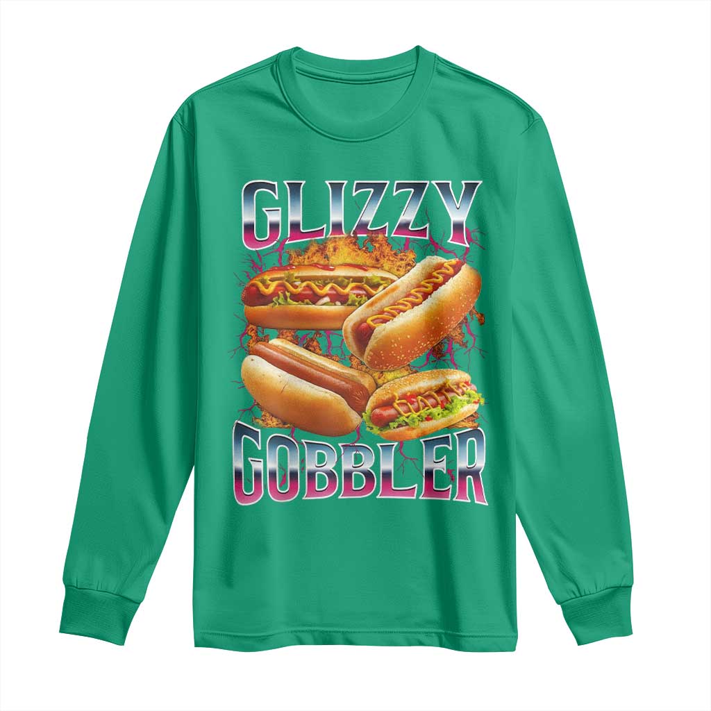 Glizzy Gobbler Long Sleeve Shirt Vintage Hot Dog Meme Funny Foodie Gen Z - Wonder Print Shop