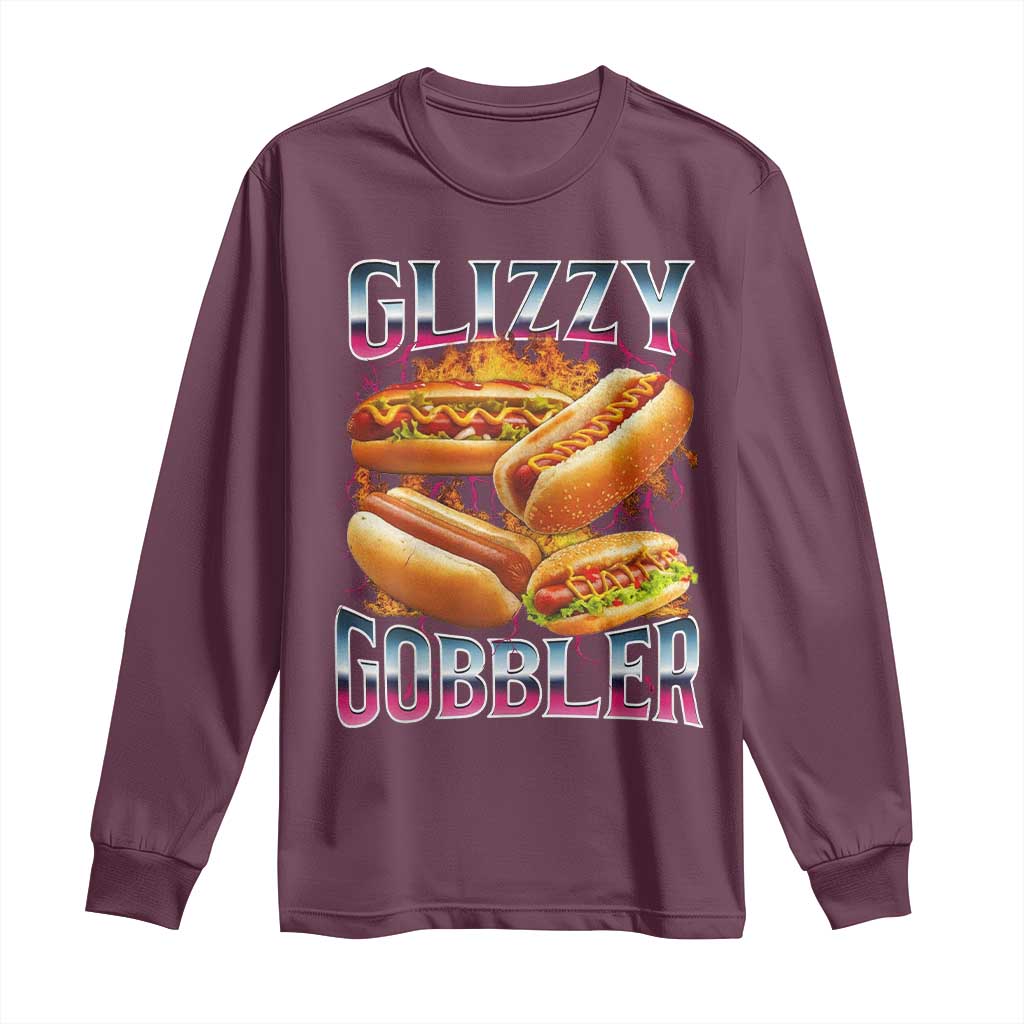 Glizzy Gobbler Long Sleeve Shirt Vintage Hot Dog Meme Funny Foodie Gen Z - Wonder Print Shop