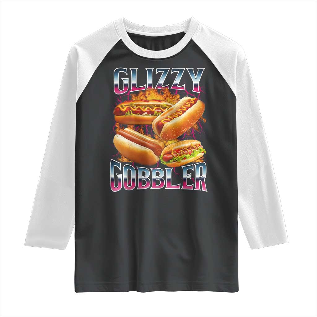 Glizzy Gobbler Raglan Shirt Vintage Hot Dog Meme Funny Foodie Gen Z - Wonder Print Shop