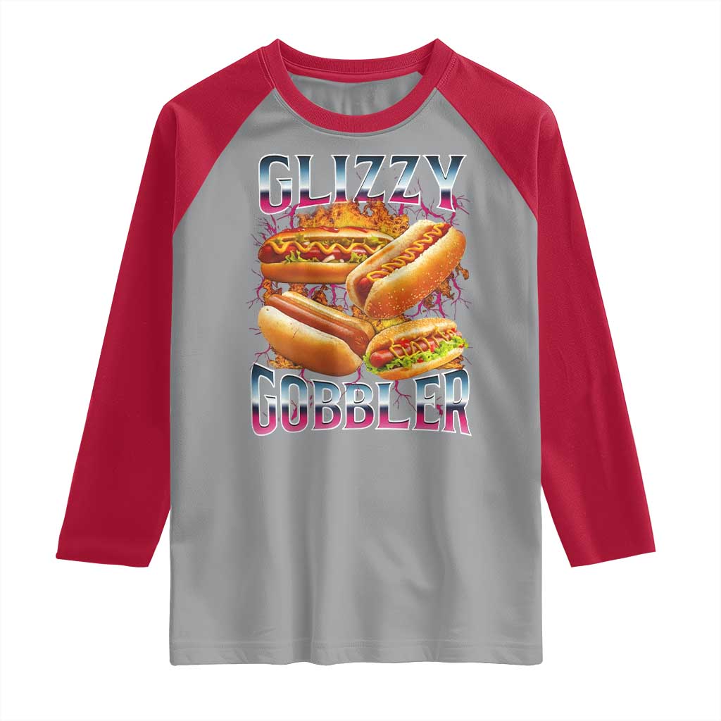Glizzy Gobbler Raglan Shirt Vintage Hot Dog Meme Funny Foodie Gen Z - Wonder Print Shop