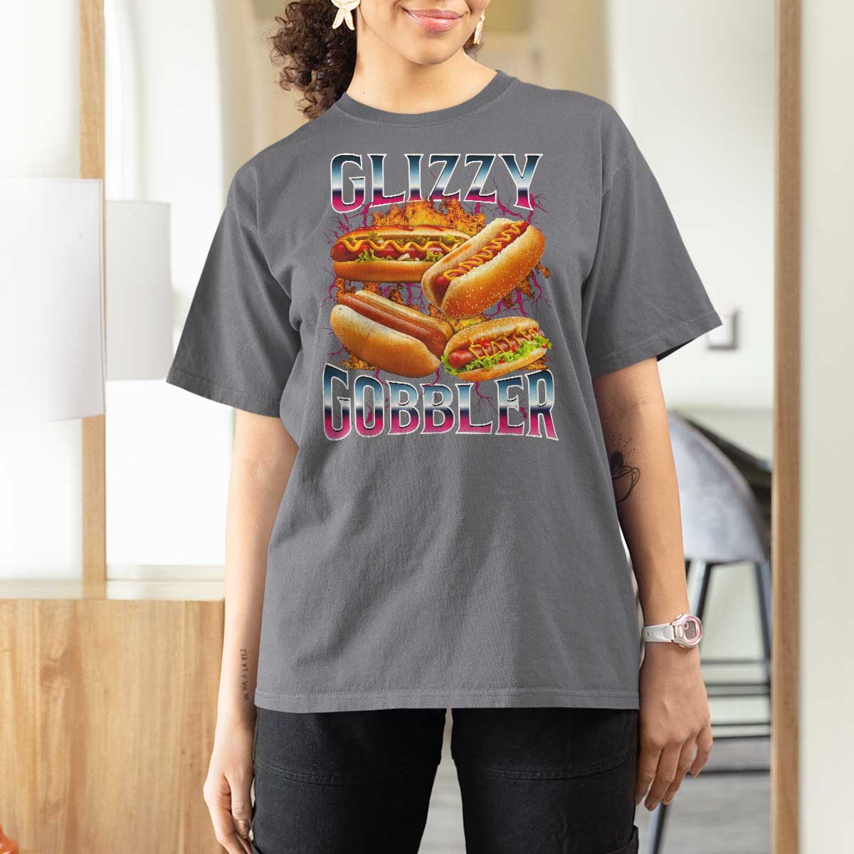Glizzy Gobbler T Shirt For Women Vintage Hot Dog Meme Funny Foodie Gen Z - Wonder Print Shop