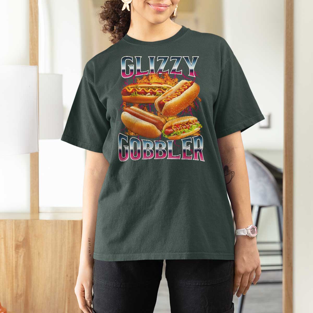 Glizzy Gobbler T Shirt For Women Vintage Hot Dog Meme Funny Foodie Gen Z - Wonder Print Shop