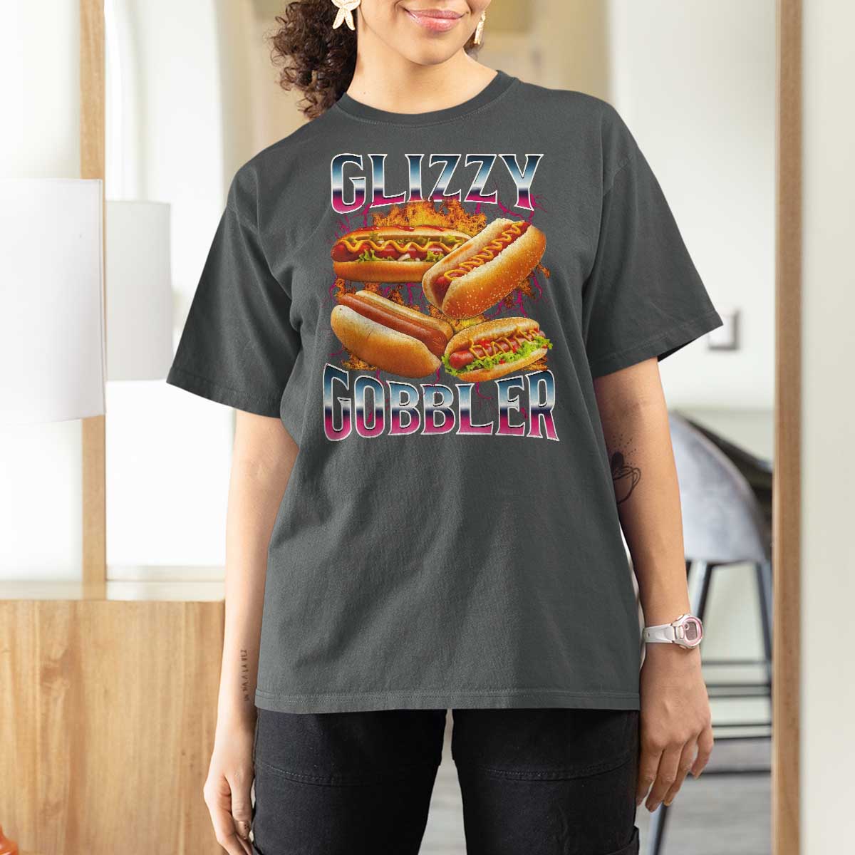Glizzy Gobbler T Shirt For Women Vintage Hot Dog Meme Funny Foodie Gen Z - Wonder Print Shop