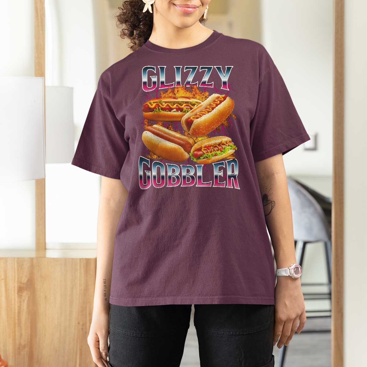 Glizzy Gobbler T Shirt For Women Vintage Hot Dog Meme Funny Foodie Gen Z - Wonder Print Shop