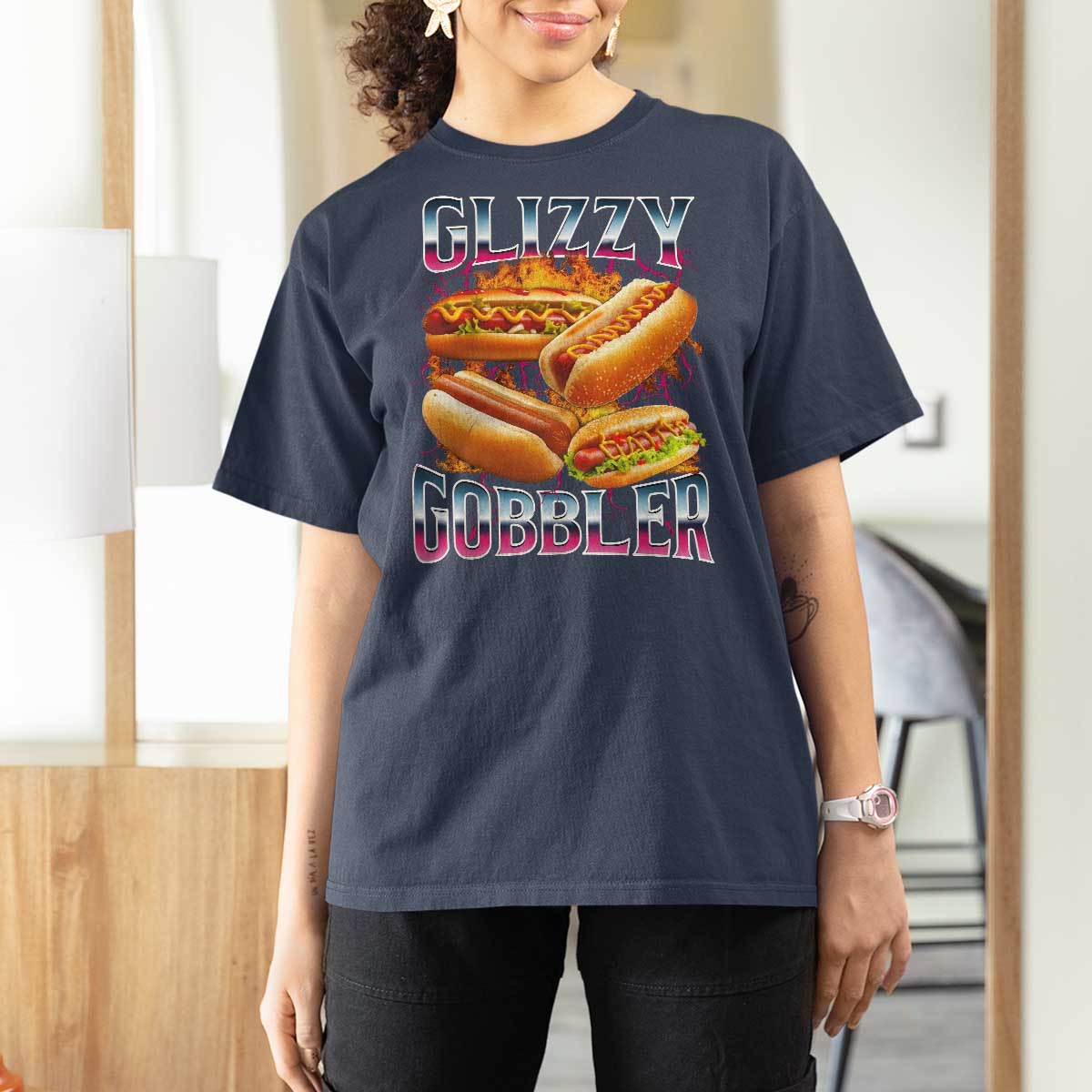 Glizzy Gobbler T Shirt For Women Vintage Hot Dog Meme Funny Foodie Gen Z - Wonder Print Shop