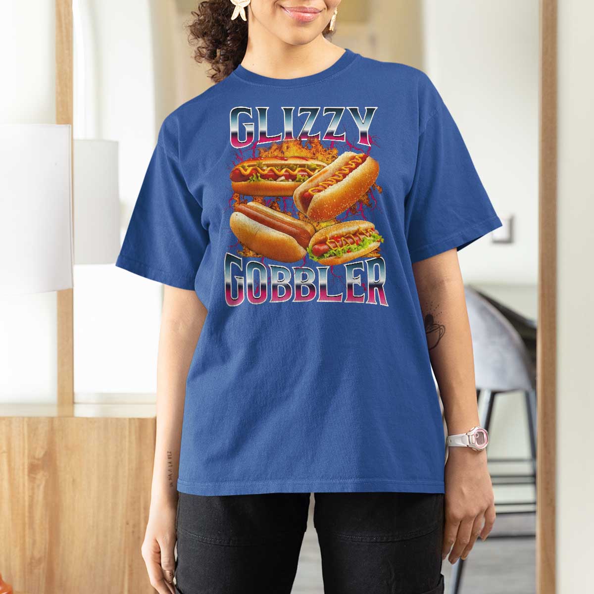 Glizzy Gobbler T Shirt For Women Vintage Hot Dog Meme Funny Foodie Gen Z - Wonder Print Shop