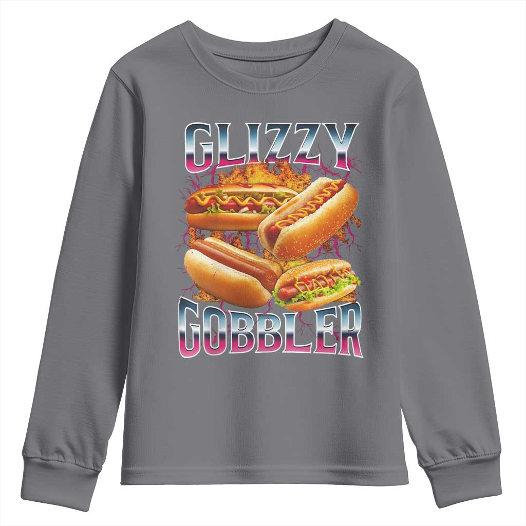 Glizzy Gobbler Youth Sweatshirt Vintage Hot Dog Meme Funny Foodie Gen Z - Wonder Print Shop