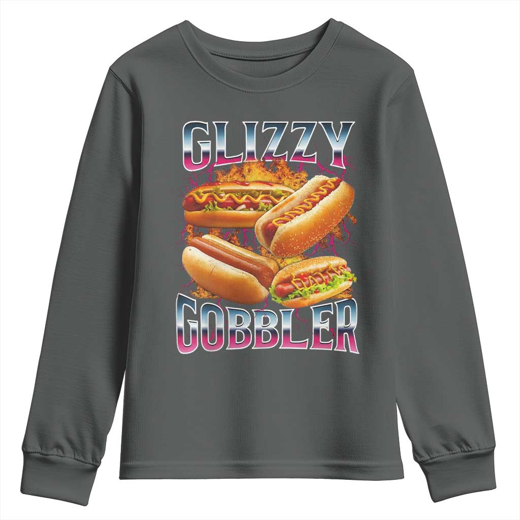 Glizzy Gobbler Youth Sweatshirt Vintage Hot Dog Meme Funny Foodie Gen Z - Wonder Print Shop