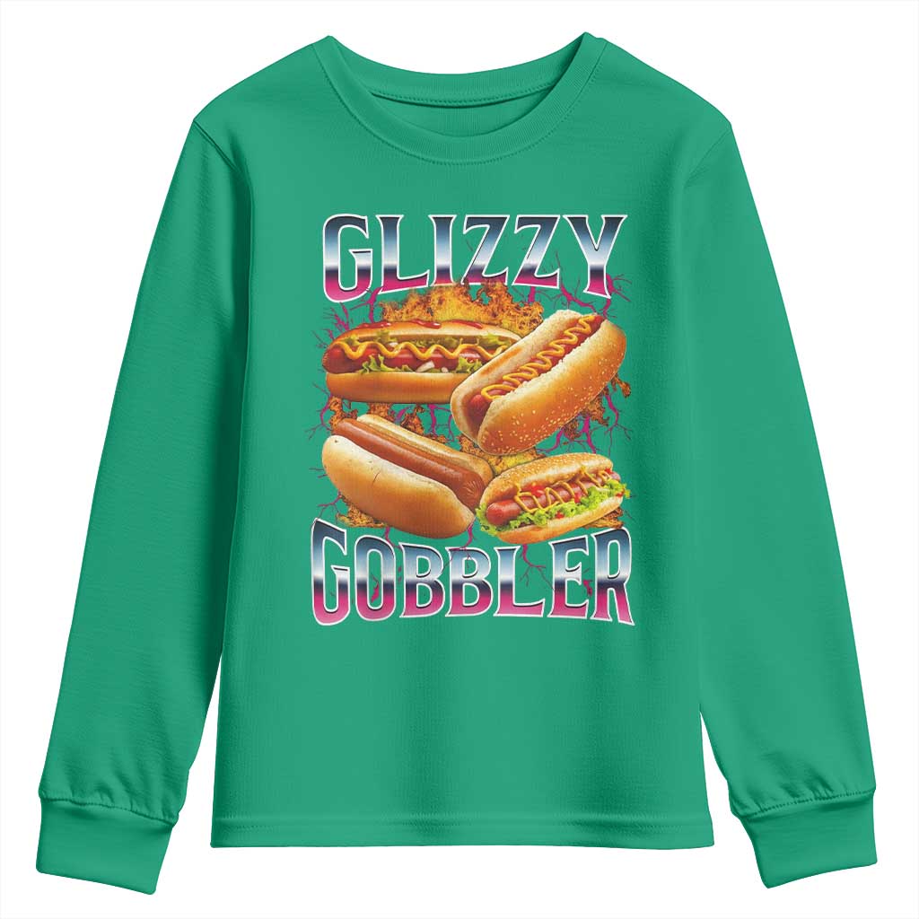 Glizzy Gobbler Youth Sweatshirt Vintage Hot Dog Meme Funny Foodie Gen Z - Wonder Print Shop
