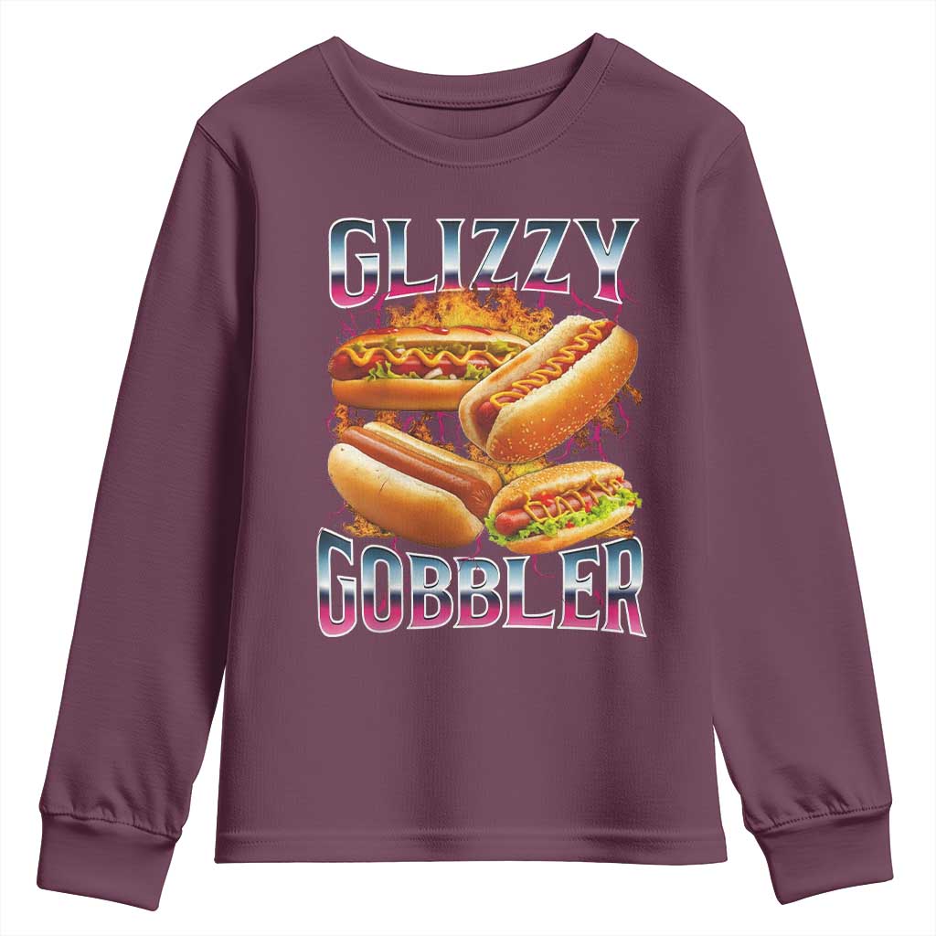 Glizzy Gobbler Youth Sweatshirt Vintage Hot Dog Meme Funny Foodie Gen Z - Wonder Print Shop