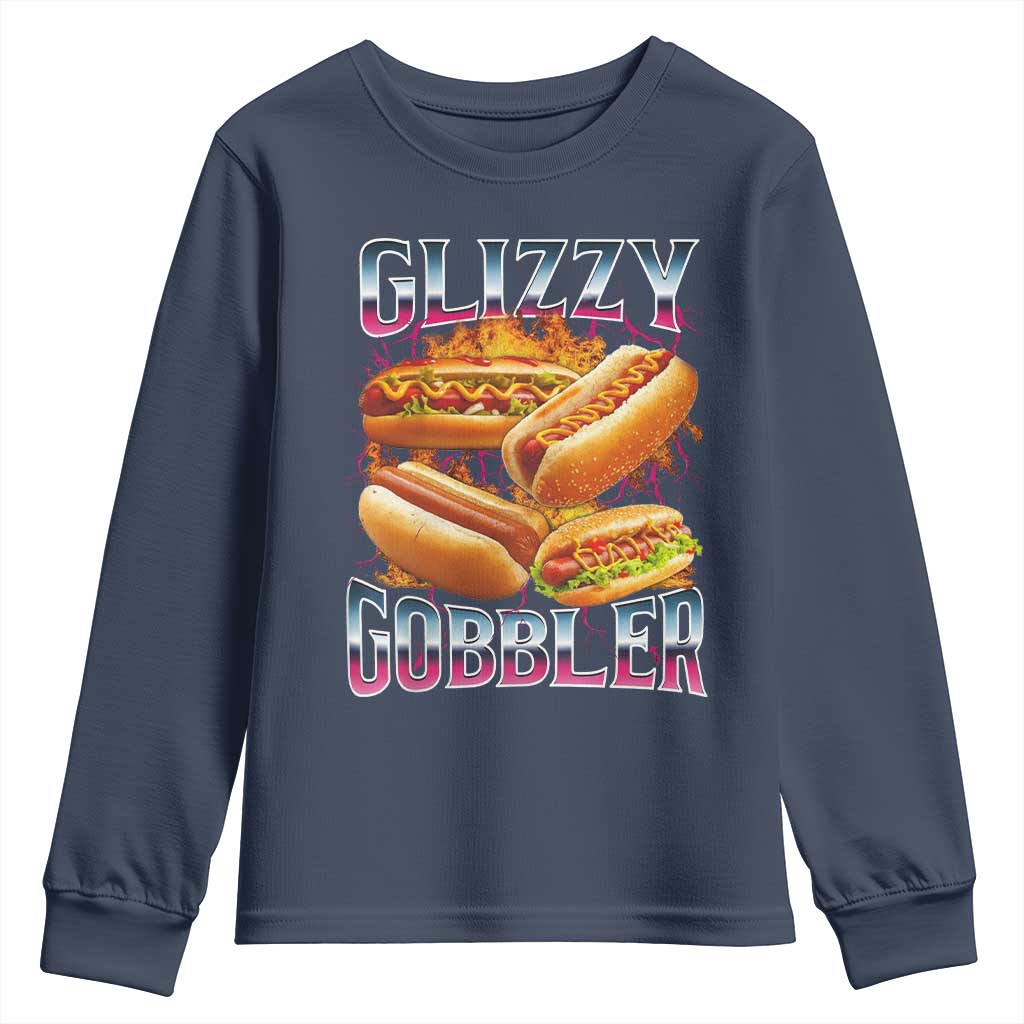 Glizzy Gobbler Youth Sweatshirt Vintage Hot Dog Meme Funny Foodie Gen Z - Wonder Print Shop