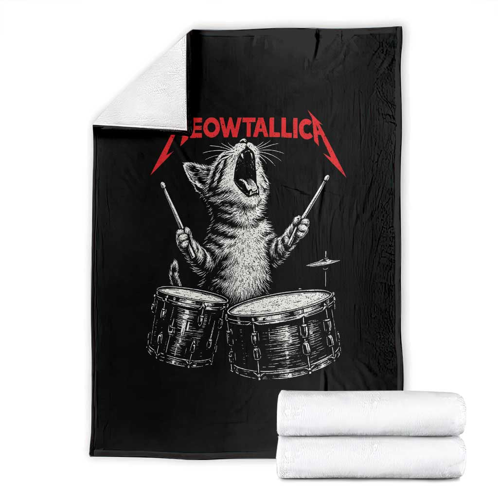 Rock On Vintage Drummer Cat Throw Blanket Vintage 90s 80s Band Style Gift for Cat Owners - Wonder Print Shop