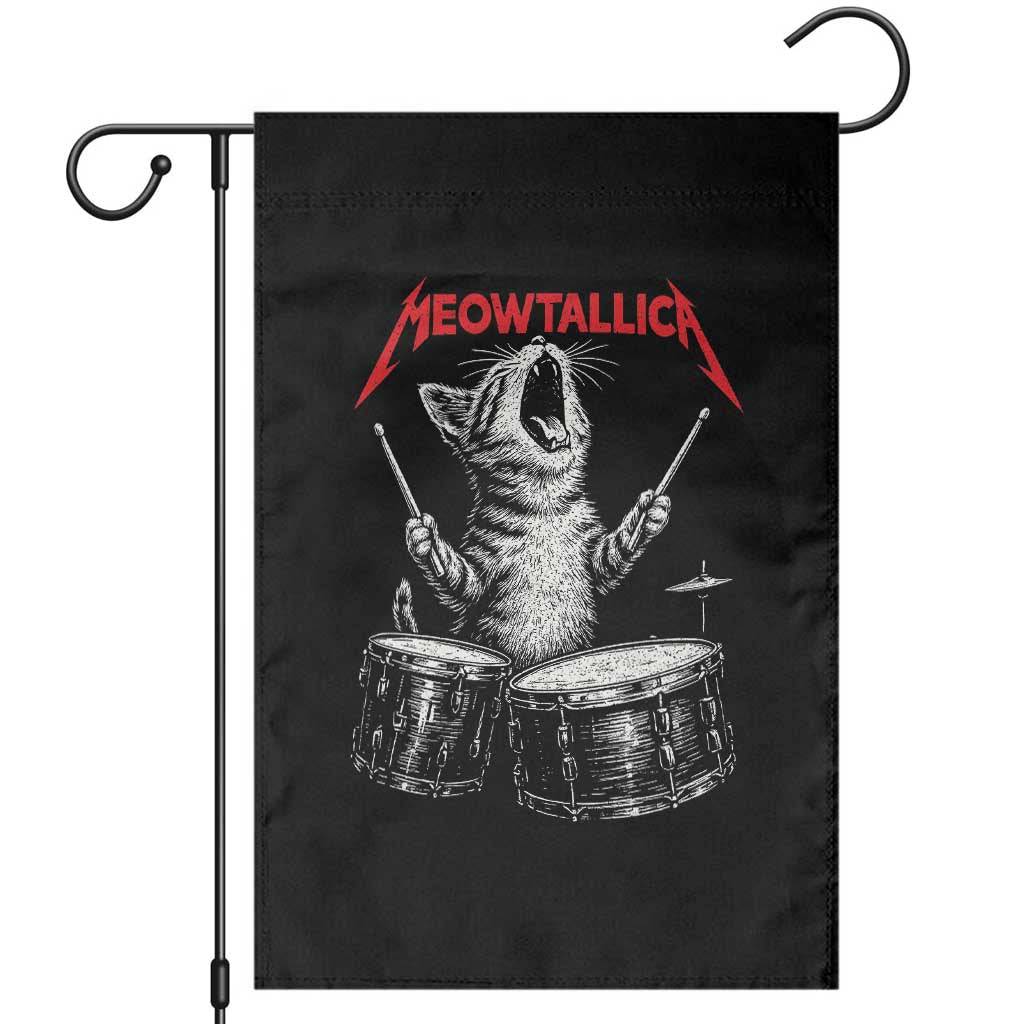 Rock On Vintage Drummer Cat Garden Flag Vintage 90s 80s Band Style Gift for Cat Owners - Wonder Print Shop