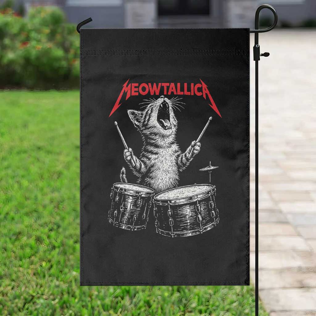 Rock On Vintage Drummer Cat Garden Flag Vintage 90s 80s Band Style Gift for Cat Owners - Wonder Print Shop
