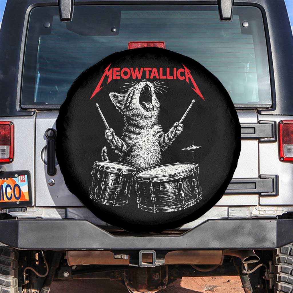 Rock On Vintage Drummer Cat Spare Tire Cover Vintage 90s 80s Band Style Gift for Cat Owners - Wonder Print Shop
