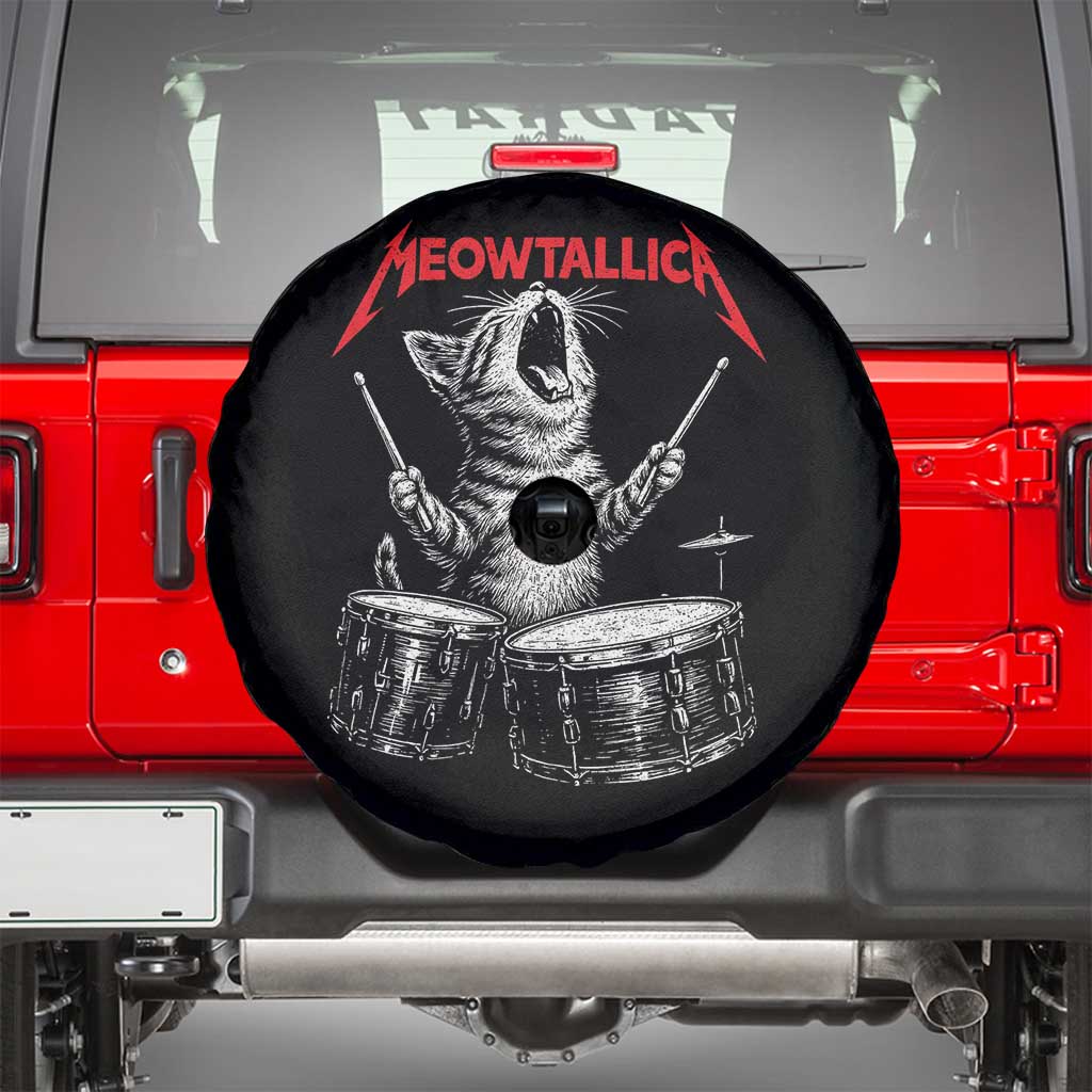 Rock On Vintage Drummer Cat Spare Tire Cover Vintage 90s 80s Band Style Gift for Cat Owners - Wonder Print Shop