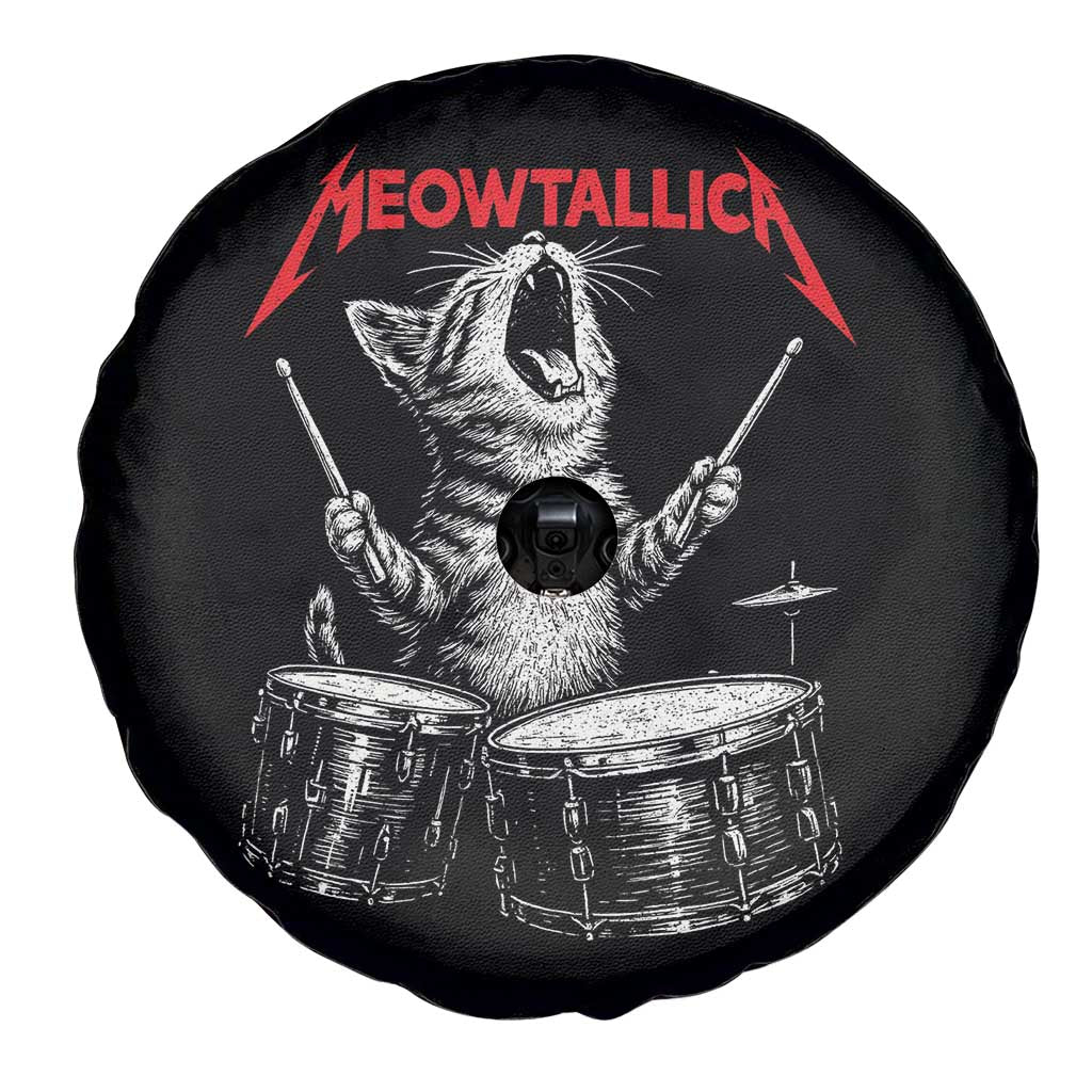 Rock On Vintage Drummer Cat Spare Tire Cover Vintage 90s 80s Band Style Gift for Cat Owners - Wonder Print Shop