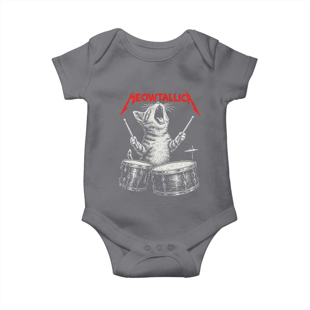 Rock On Vintage Drummer Cat Baby Onesie Vintage 90s 80s Band Style Gift for Cat Owners - Wonder Print Shop