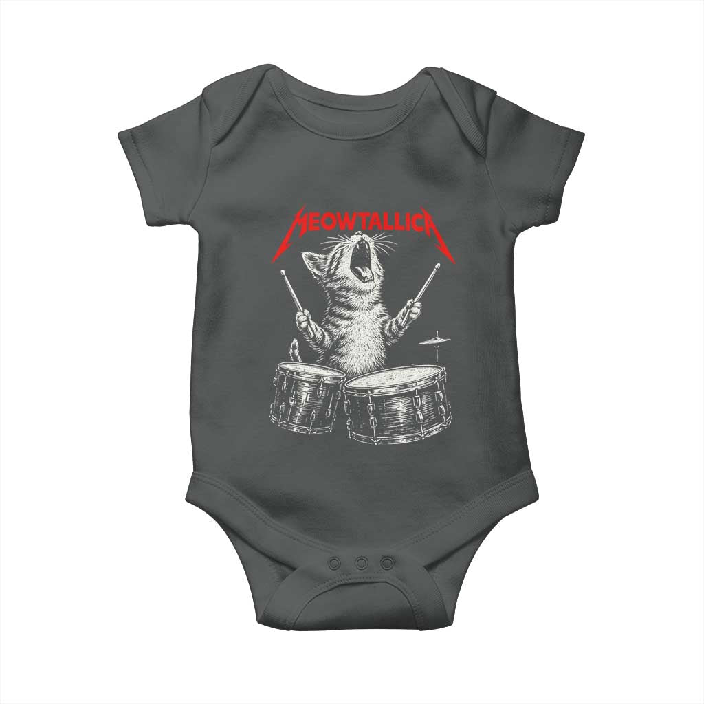 Rock On Vintage Drummer Cat Baby Onesie Vintage 90s 80s Band Style Gift for Cat Owners - Wonder Print Shop