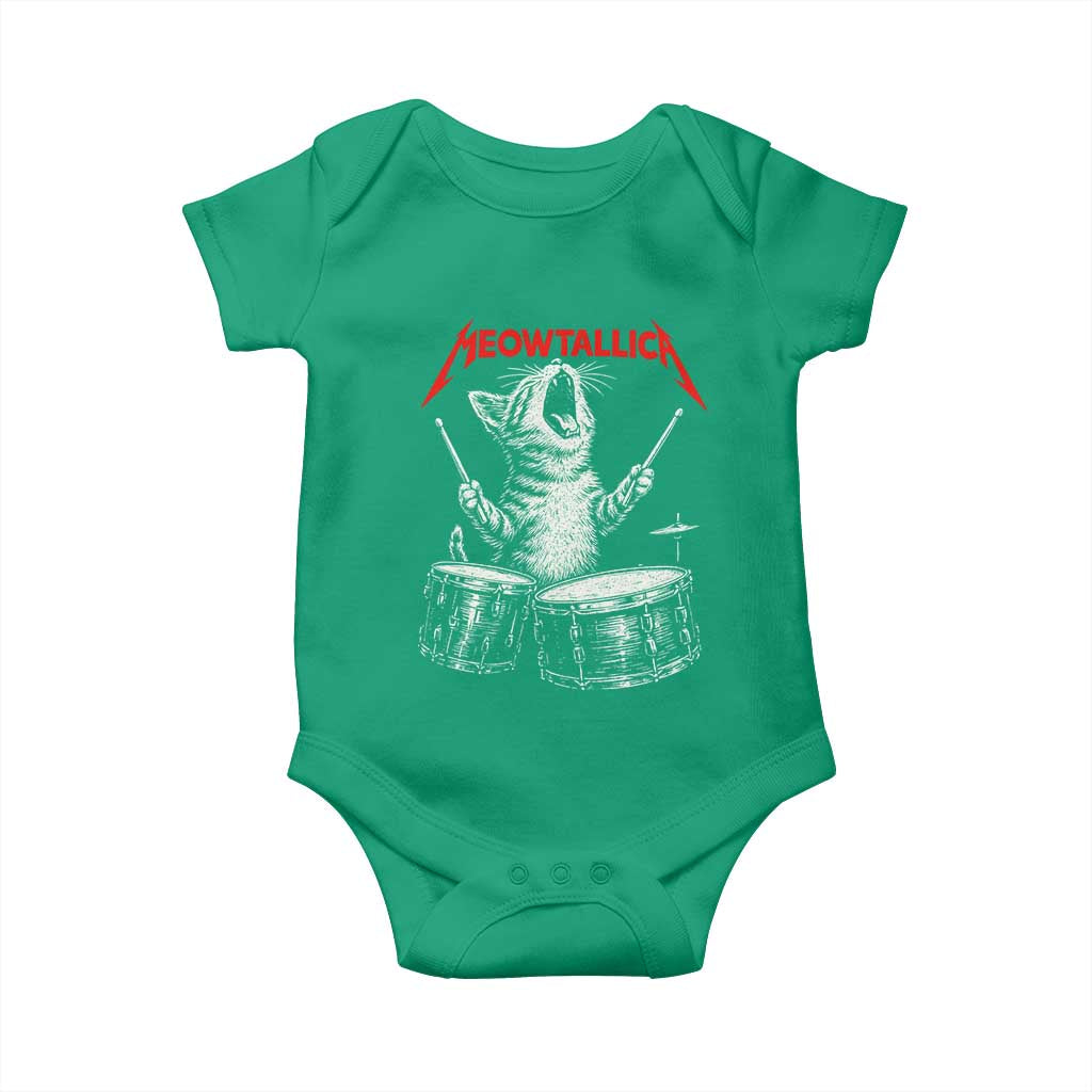 Rock On Vintage Drummer Cat Baby Onesie Vintage 90s 80s Band Style Gift for Cat Owners - Wonder Print Shop