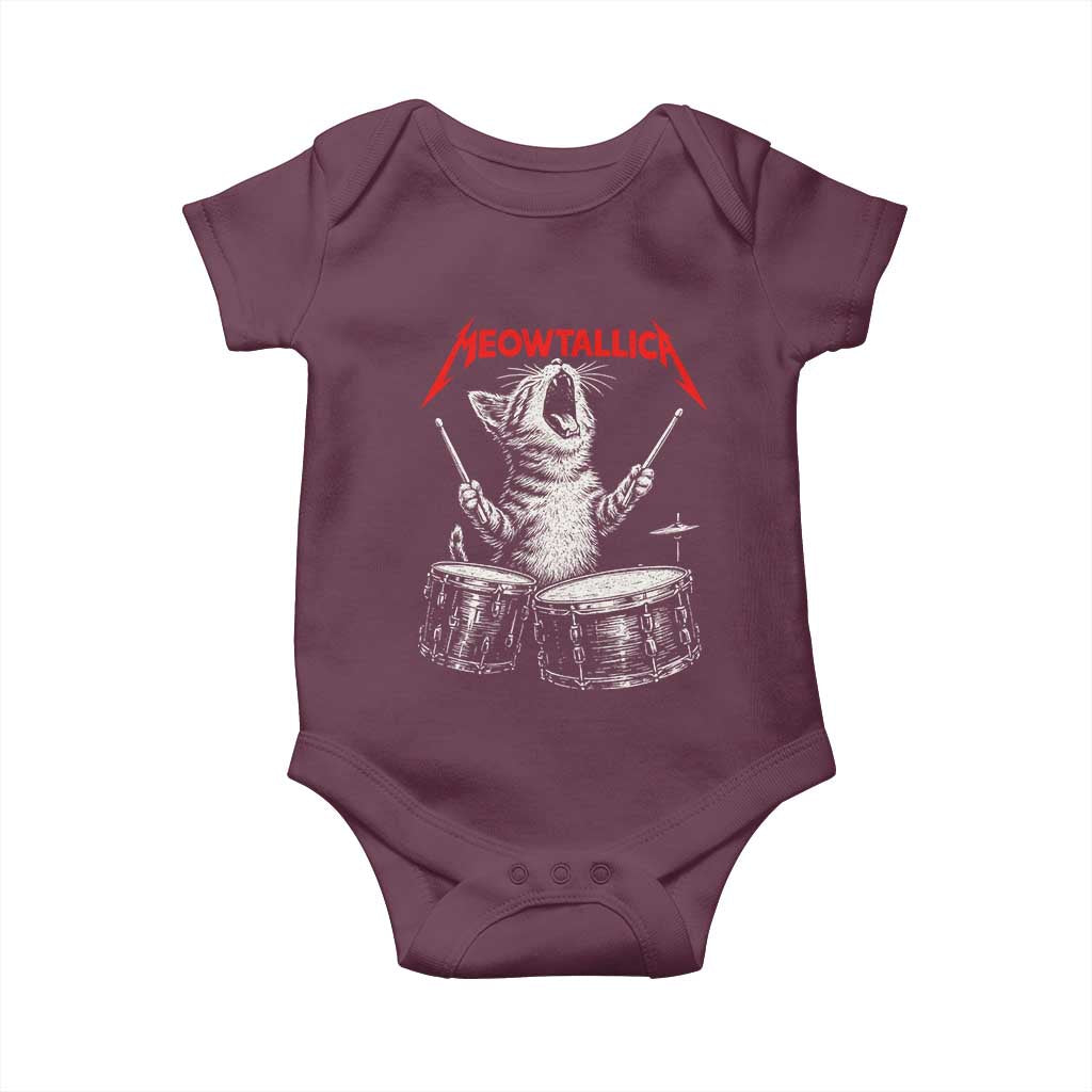 Rock On Vintage Drummer Cat Baby Onesie Vintage 90s 80s Band Style Gift for Cat Owners - Wonder Print Shop