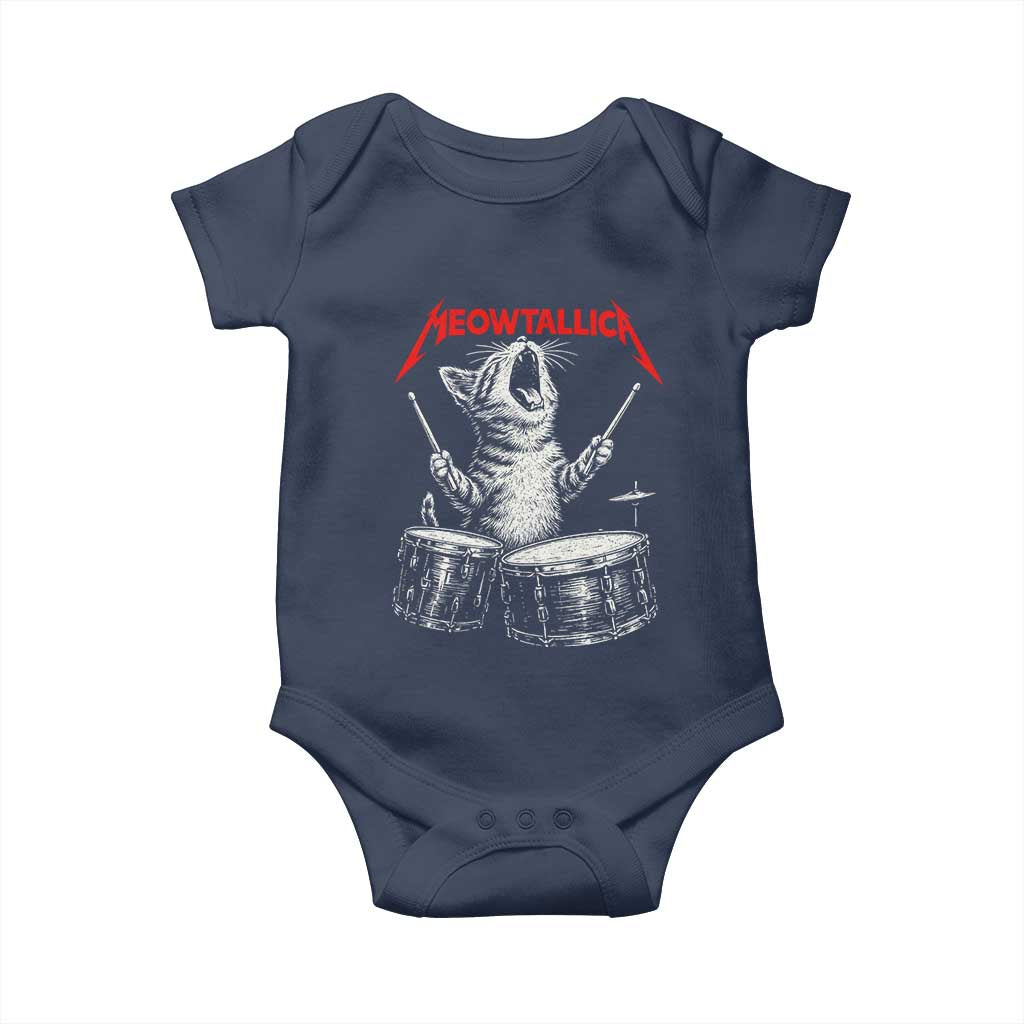 Rock On Vintage Drummer Cat Baby Onesie Vintage 90s 80s Band Style Gift for Cat Owners - Wonder Print Shop