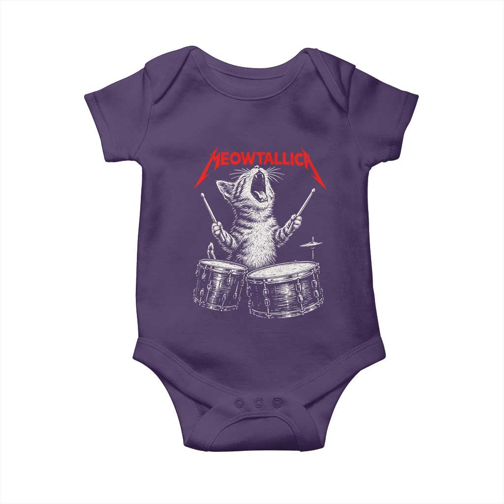 Rock On Vintage Drummer Cat Baby Onesie Vintage 90s 80s Band Style Gift for Cat Owners - Wonder Print Shop