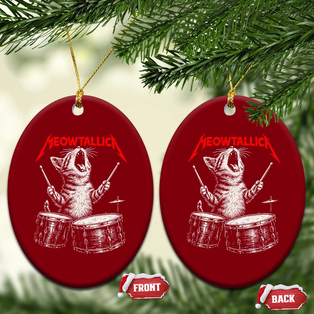 Rock On Vintage Drummer Cat Ceramic Ornament Vintage 90s 80s Band Style Gift for Cat Owners - Wonder Print Shop