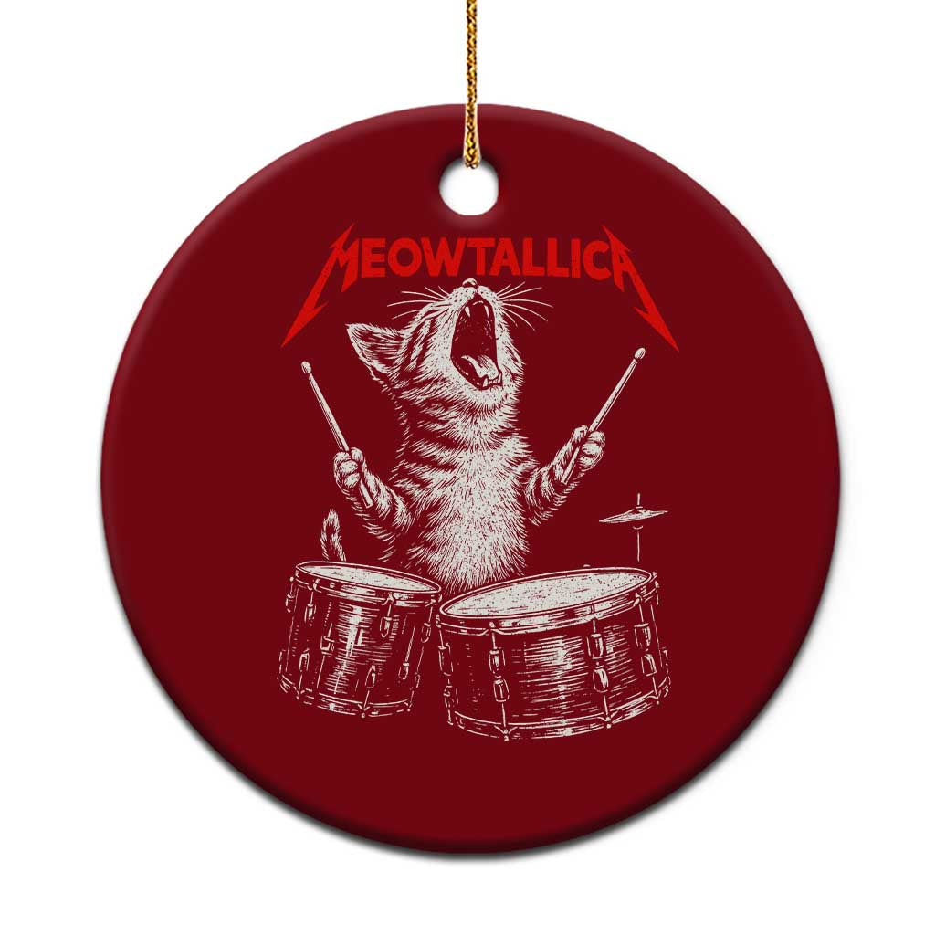 Rock On Vintage Drummer Cat Ceramic Ornament Vintage 90s 80s Band Style Gift for Cat Owners - Wonder Print Shop