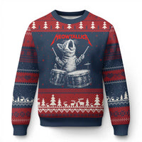 Rock On Vintage Drummer Cat Ugly Christmas Sweater Vintage 90s 80s Band Style Gift for Cat Owners - Wonder Print Shop