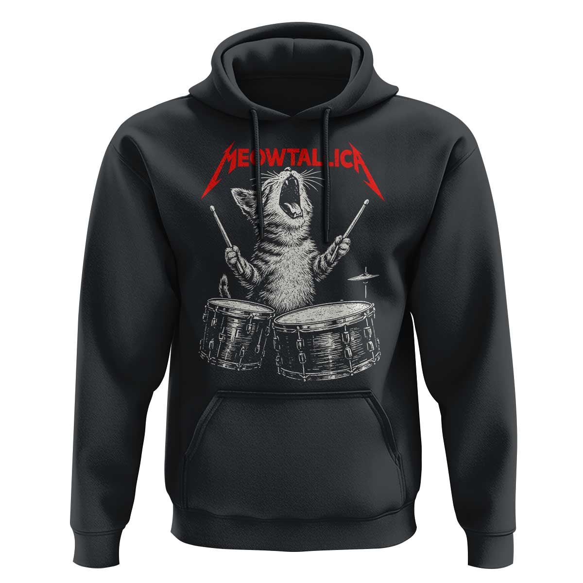 Rock On Vintage Drummer Cat Hoodie Vintage 90s 80s Band Style Gift for Cat Owners - Wonder Print Shop