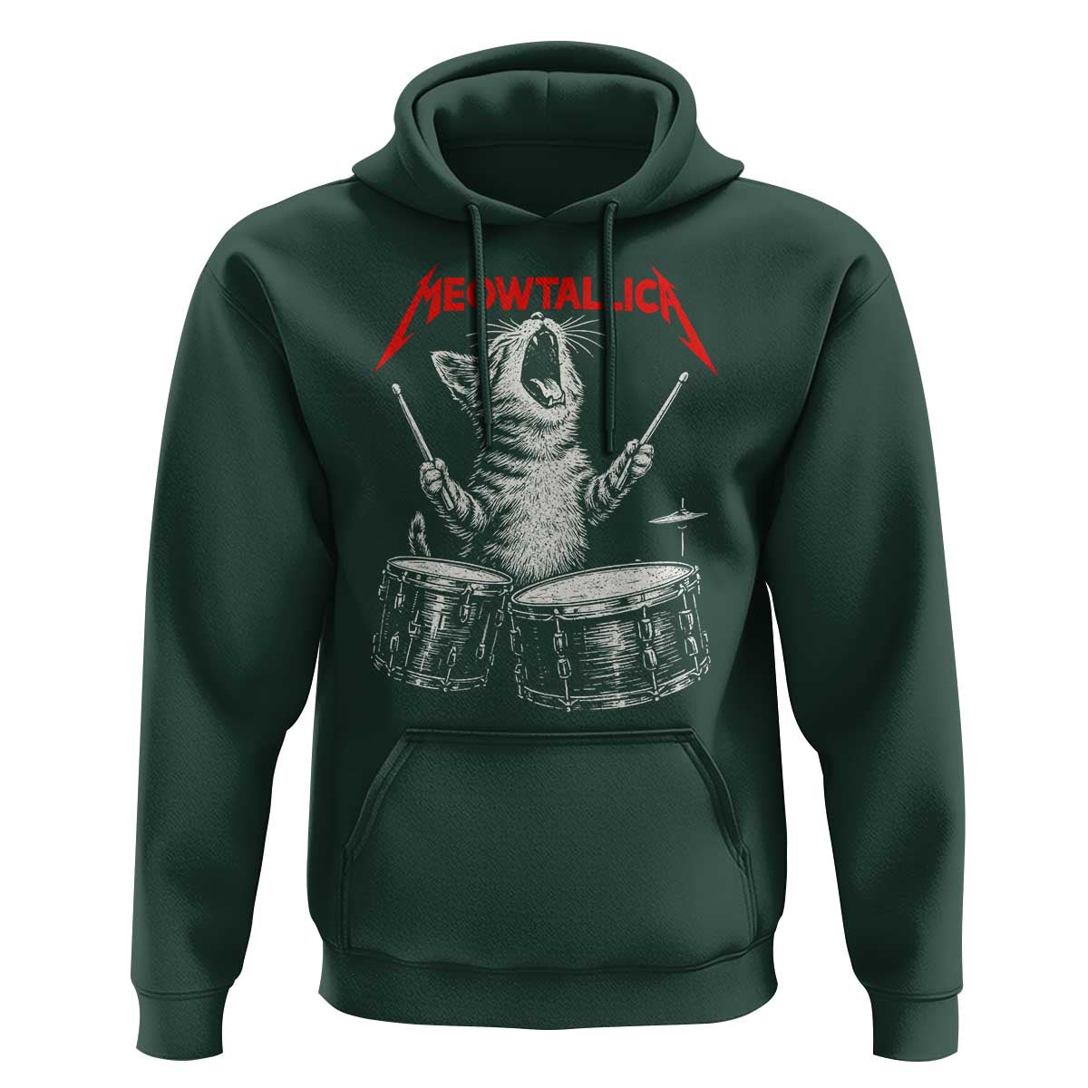 Rock On Vintage Drummer Cat Hoodie Vintage 90s 80s Band Style Gift for Cat Owners - Wonder Print Shop