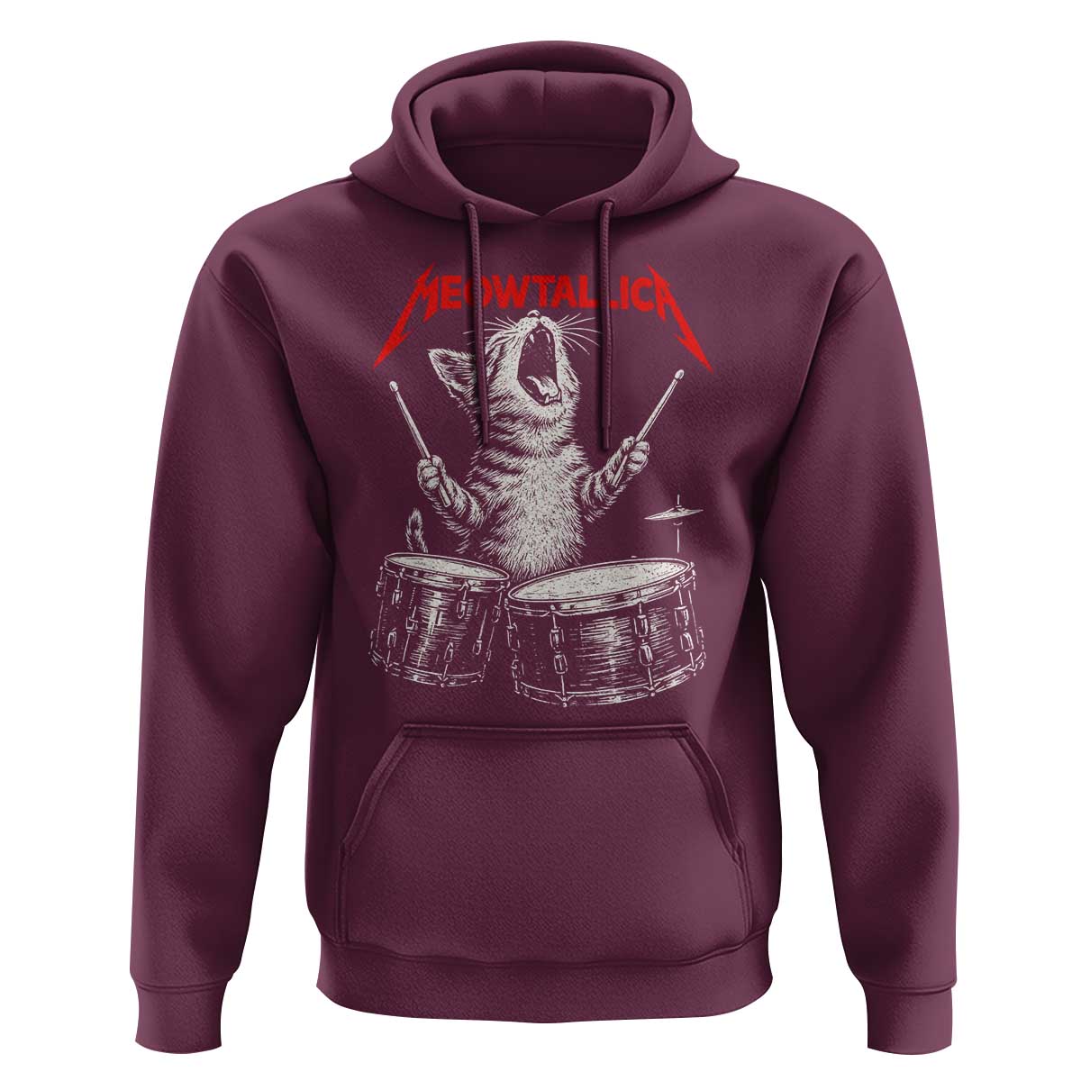 Rock On Vintage Drummer Cat Hoodie Vintage 90s 80s Band Style Gift for Cat Owners - Wonder Print Shop
