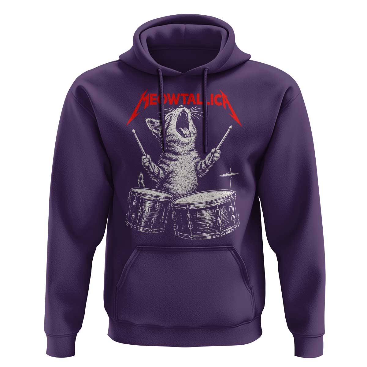 Rock On Vintage Drummer Cat Hoodie Vintage 90s 80s Band Style Gift for Cat Owners - Wonder Print Shop