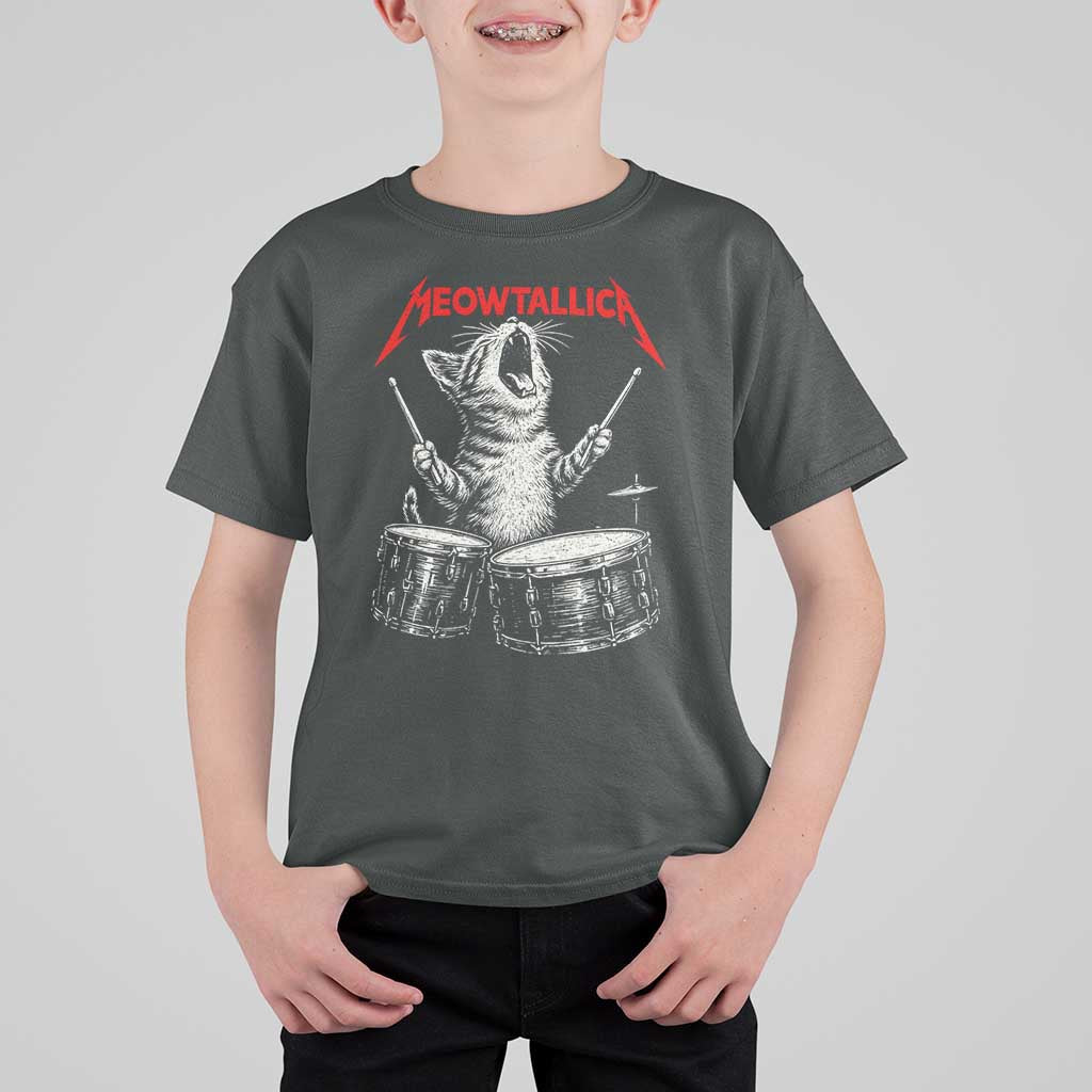 Rock On Vintage Drummer Cat T Shirt For Kid Vintage 90s 80s Band Style Gift for Cat Owners - Wonder Print Shop