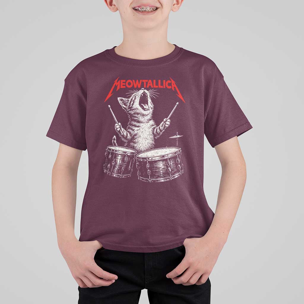 Rock On Vintage Drummer Cat T Shirt For Kid Vintage 90s 80s Band Style Gift for Cat Owners - Wonder Print Shop