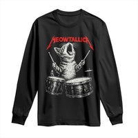 Rock On Vintage Drummer Cat Long Sleeve Shirt Vintage 90s 80s Band Style Gift for Cat Owners - Wonder Print Shop