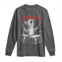 Rock On Vintage Drummer Cat Long Sleeve Shirt Vintage 90s 80s Band Style Gift for Cat Owners - Wonder Print Shop