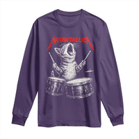 Rock On Vintage Drummer Cat Long Sleeve Shirt Vintage 90s 80s Band Style Gift for Cat Owners - Wonder Print Shop