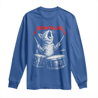 Rock On Vintage Drummer Cat Long Sleeve Shirt Vintage 90s 80s Band Style Gift for Cat Owners - Wonder Print Shop