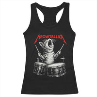 Rock On Vintage Drummer Cat Racerback Tank Top Vintage 90s 80s Band Style Gift for Cat Owners - Wonder Print Shop