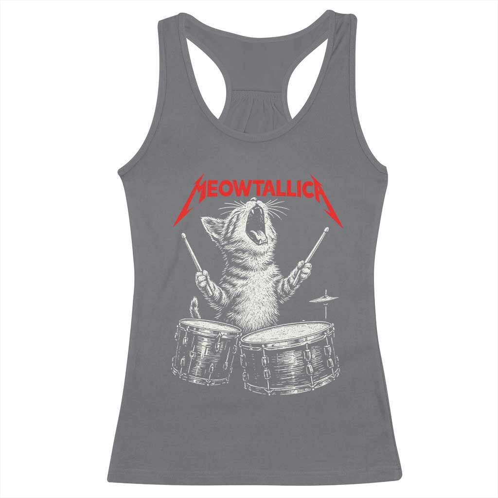Rock On Vintage Drummer Cat Racerback Tank Top Vintage 90s 80s Band Style Gift for Cat Owners - Wonder Print Shop