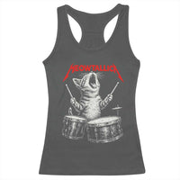 Rock On Vintage Drummer Cat Racerback Tank Top Vintage 90s 80s Band Style Gift for Cat Owners - Wonder Print Shop