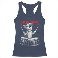 Rock On Vintage Drummer Cat Racerback Tank Top Vintage 90s 80s Band Style Gift for Cat Owners - Wonder Print Shop