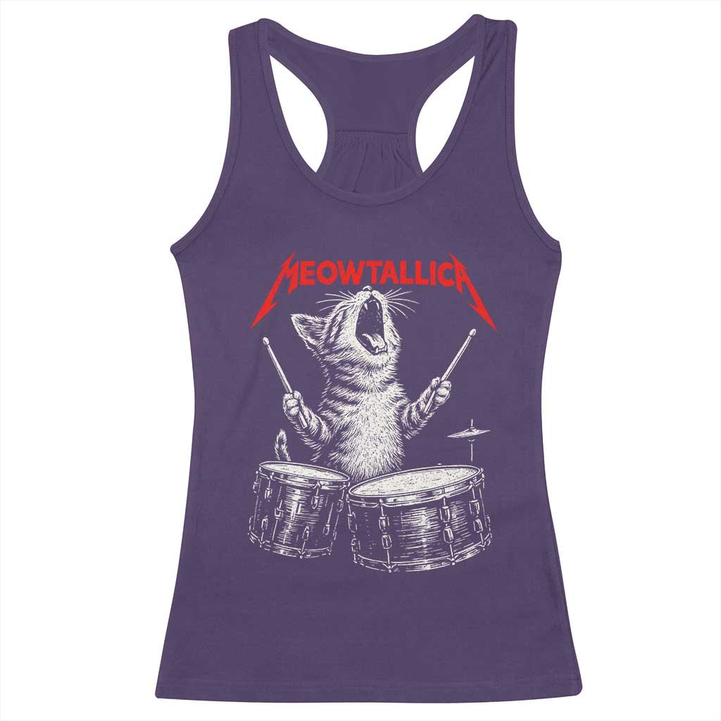 Rock On Vintage Drummer Cat Racerback Tank Top Vintage 90s 80s Band Style Gift for Cat Owners - Wonder Print Shop
