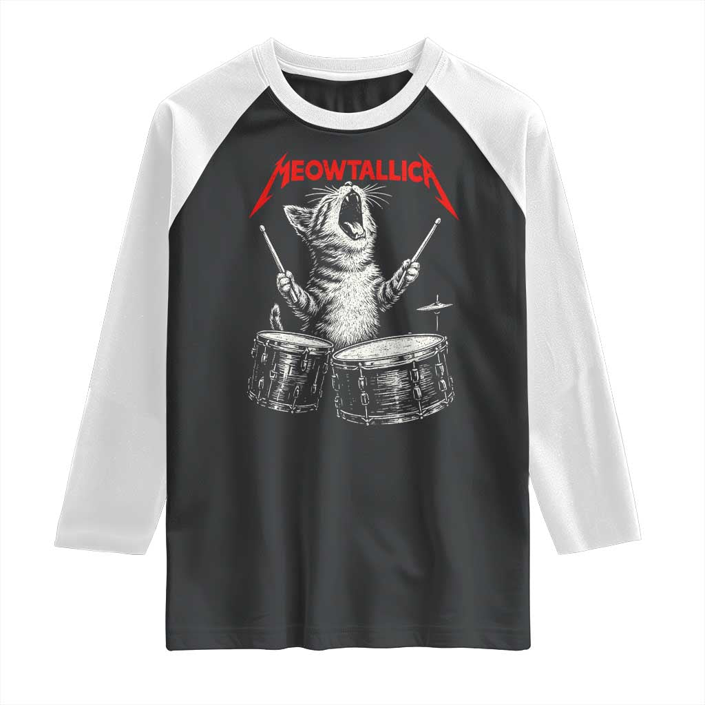 Rock On Vintage Drummer Cat Raglan Shirt Vintage 90s 80s Band Style Gift for Cat Owners - Wonder Print Shop