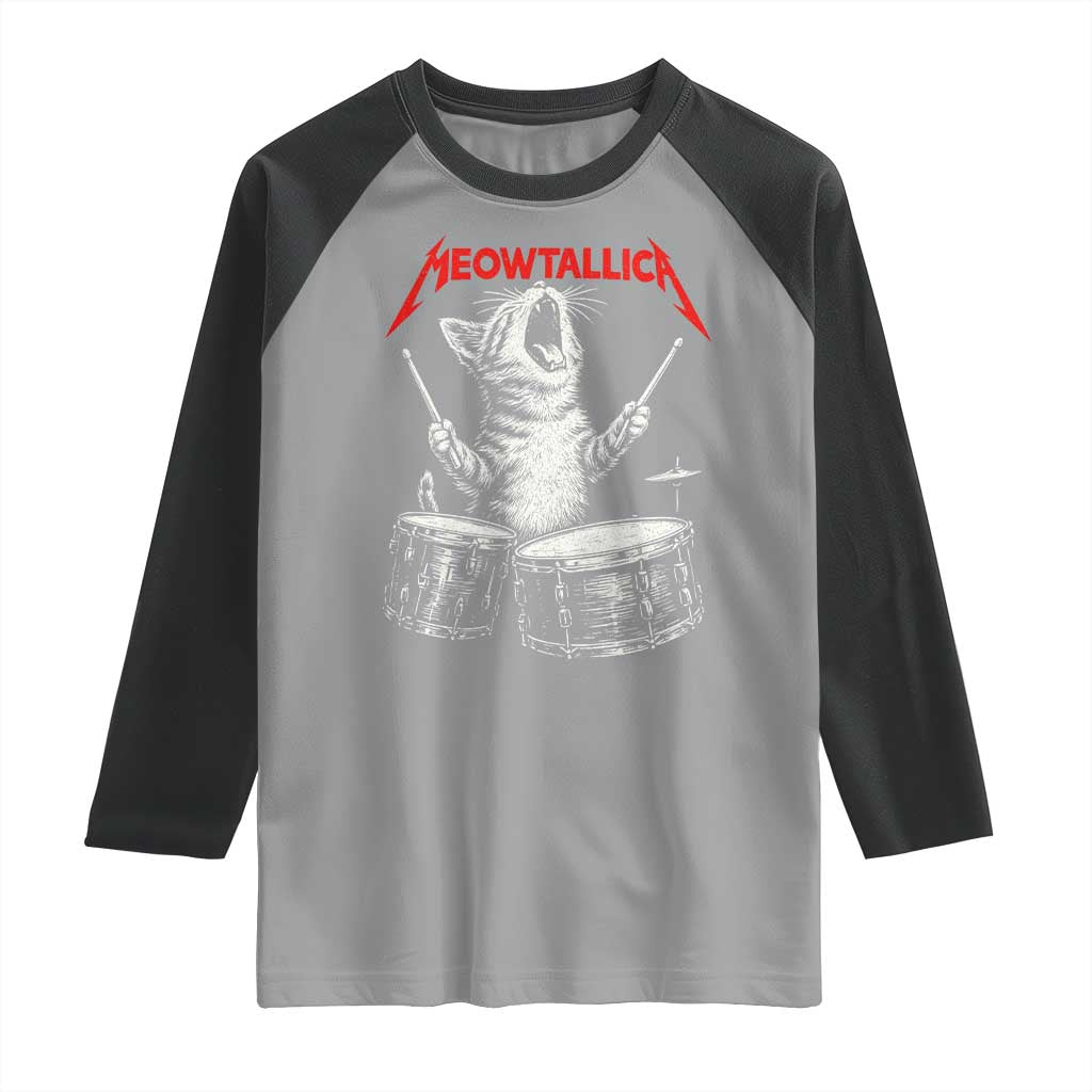 Rock On Vintage Drummer Cat Raglan Shirt Vintage 90s 80s Band Style Gift for Cat Owners - Wonder Print Shop