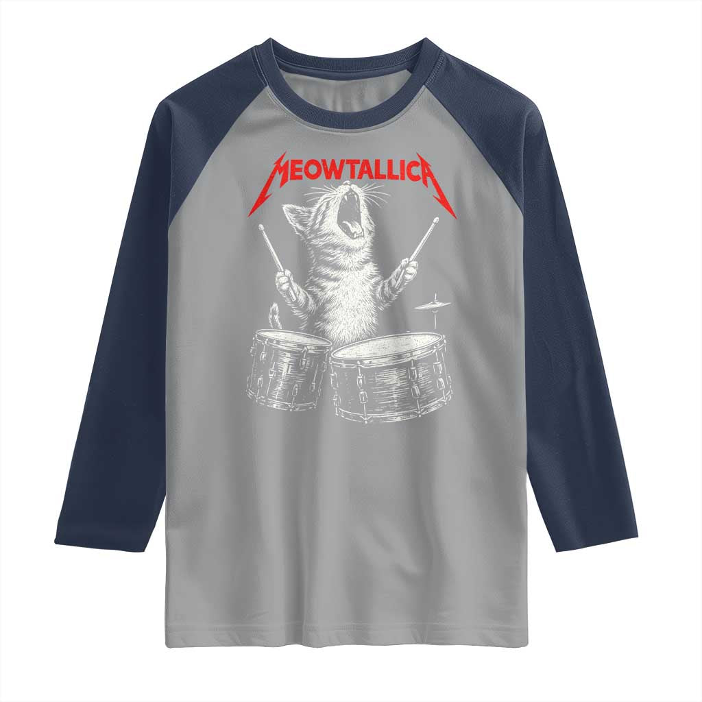 Rock On Vintage Drummer Cat Raglan Shirt Vintage 90s 80s Band Style Gift for Cat Owners - Wonder Print Shop