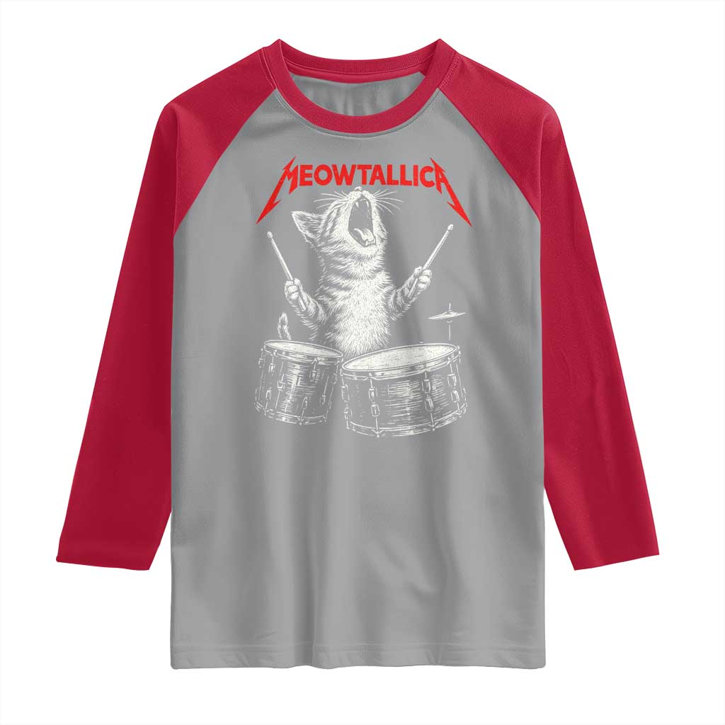 Rock On Vintage Drummer Cat Raglan Shirt Vintage 90s 80s Band Style Gift for Cat Owners - Wonder Print Shop